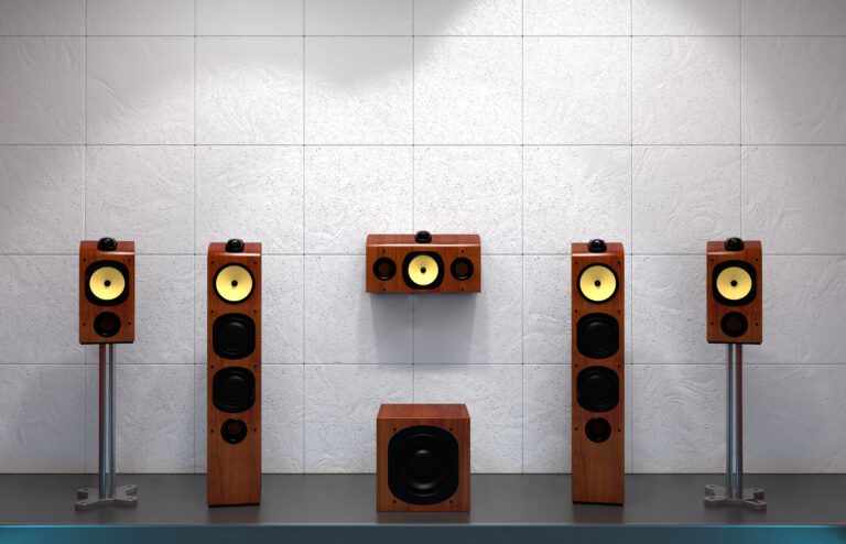 Computer rendered illustration of a home multimedia speakers on stage
